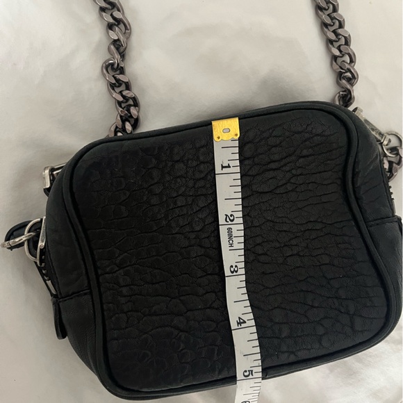 Black Faux Pebbled Leather Crossbody Bag with Chain Strap - Picture 15 of 16